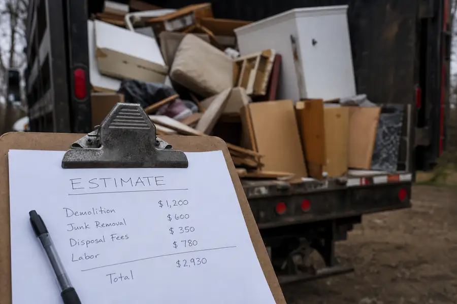 Clipboard with a written estimate in front of a loaded truck
