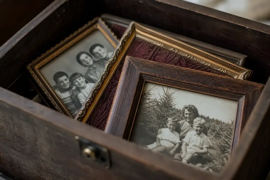 Framed family photos into a keepsake box