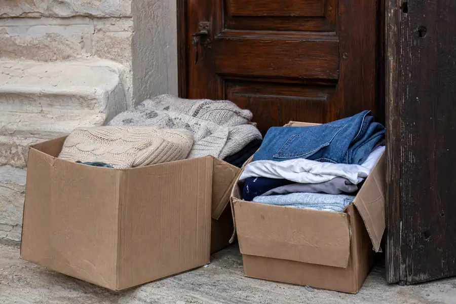 Donation boxes by the door