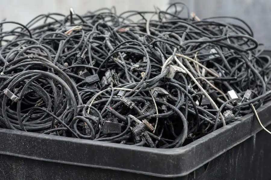 Bin overflowing with cables